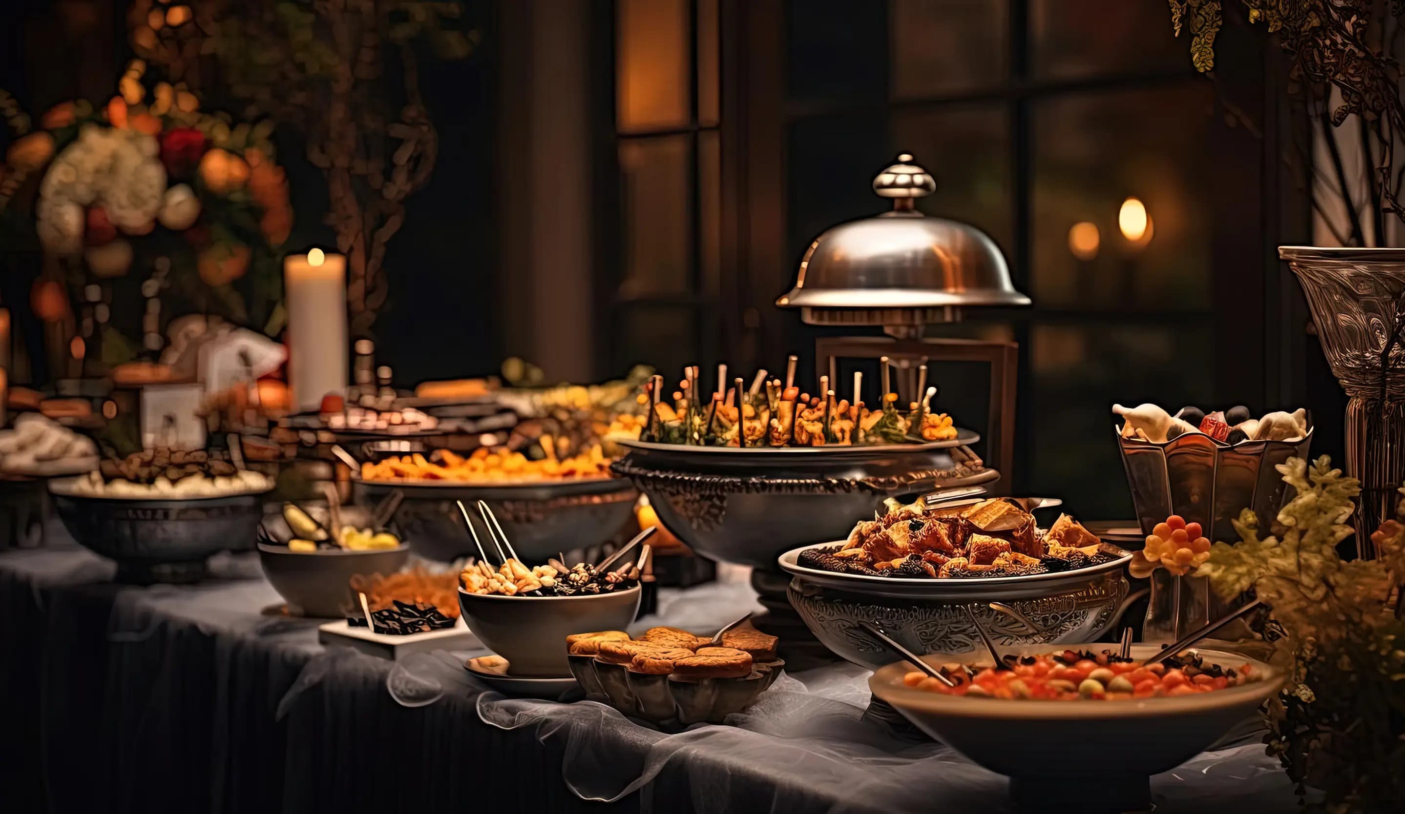 Catering buffet and serving dishes prepared by Indian Masala