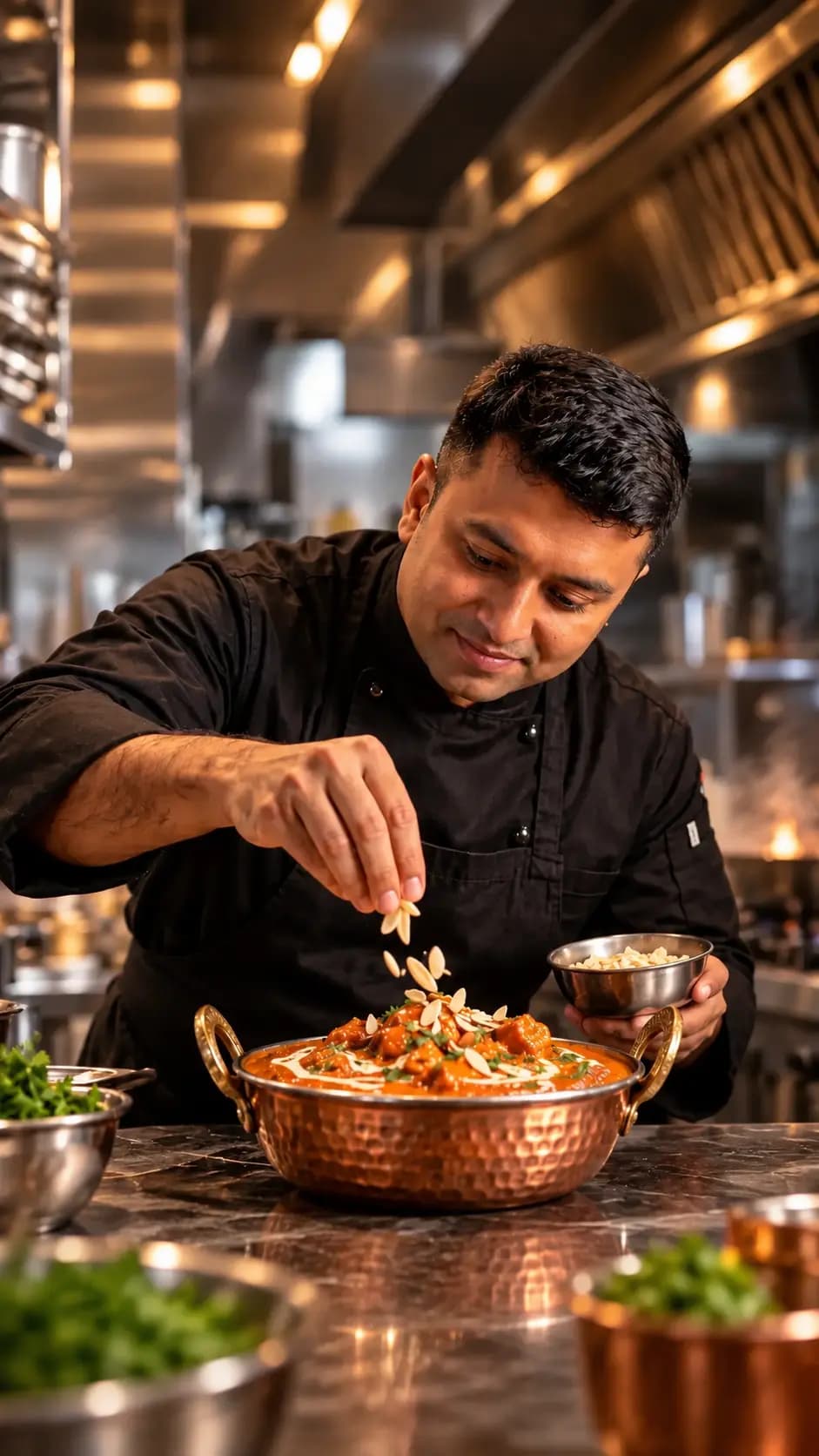 Chef plating a dish at Indian Masala